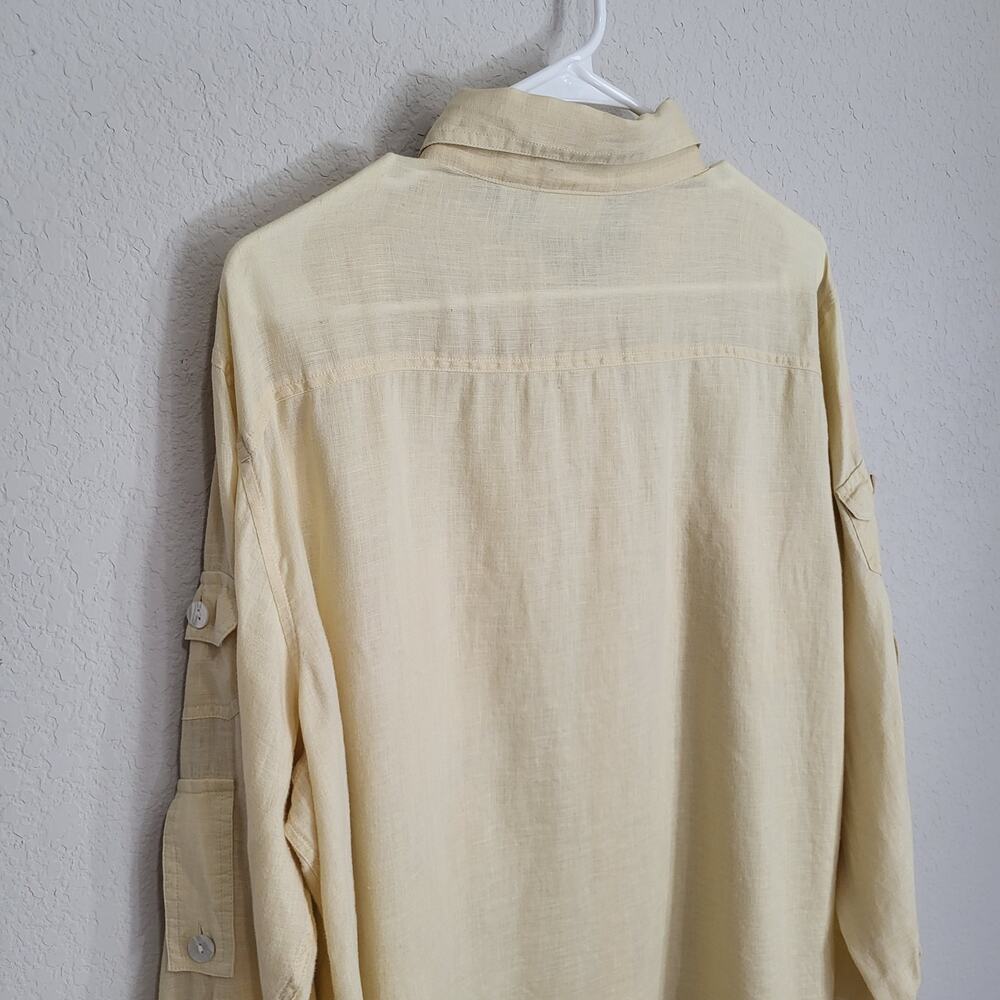 Chico's 100% Linen Button Up Shirt Women's XL 16 Chicos 3 Butter Yellow Casual - Picture 12 of 13